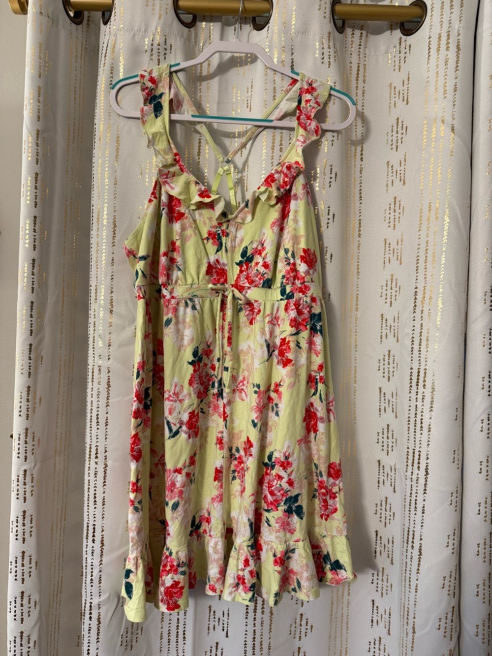 Yellow Floral Ruffle Sleep Dress with Strappy Back